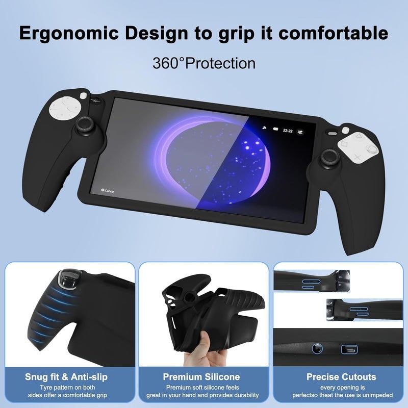 bibuks 8 in 1 Accessories Compatible with PS5 Portal,Carrying Case for PS Portal,Soft Silicone Protective Cover for PS5 Portal,2 Screen Protector with 4 Thumb Grip (Pink) - Image 3